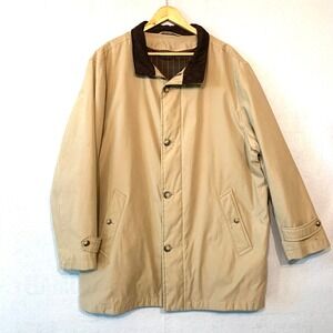 Talbots Men Tan Khaki Barn Coat Full Zip Button Front Plaid Zip Out Liner XL